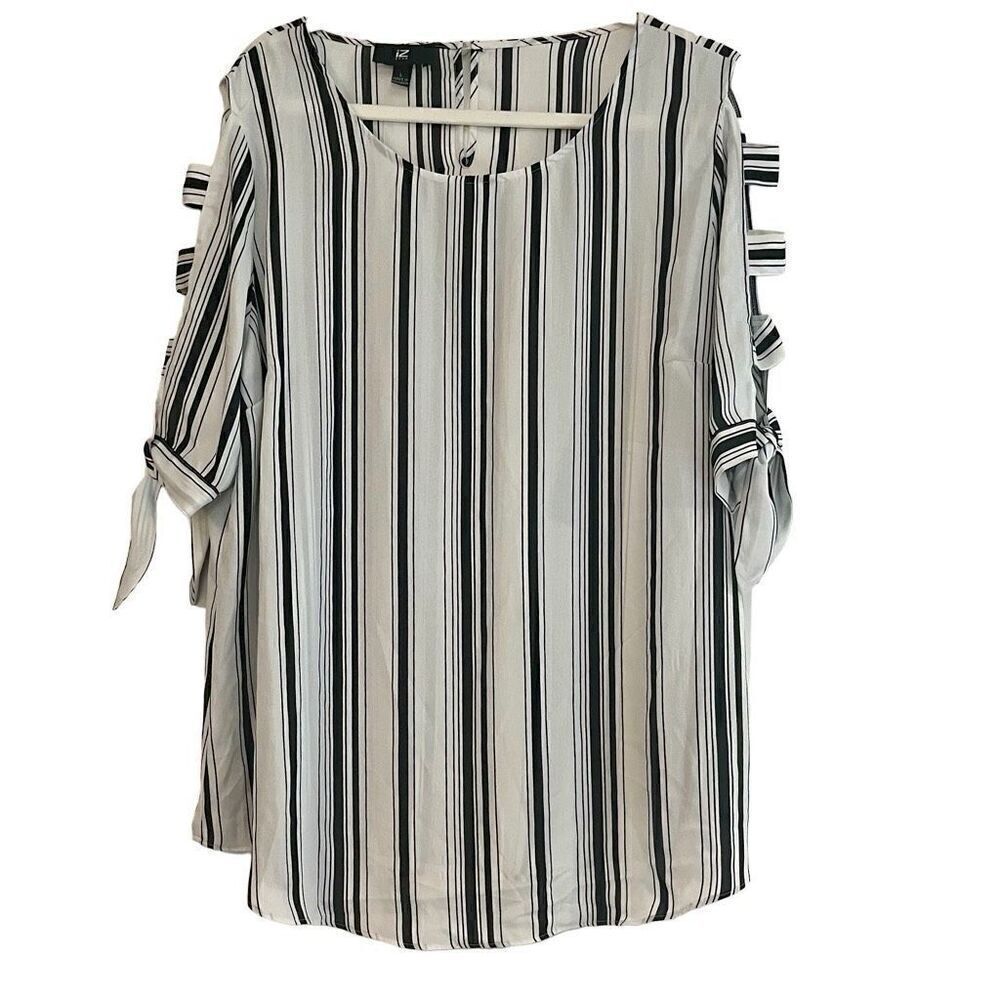 IZ Byer Striped Cold Shoulder Blouse Large